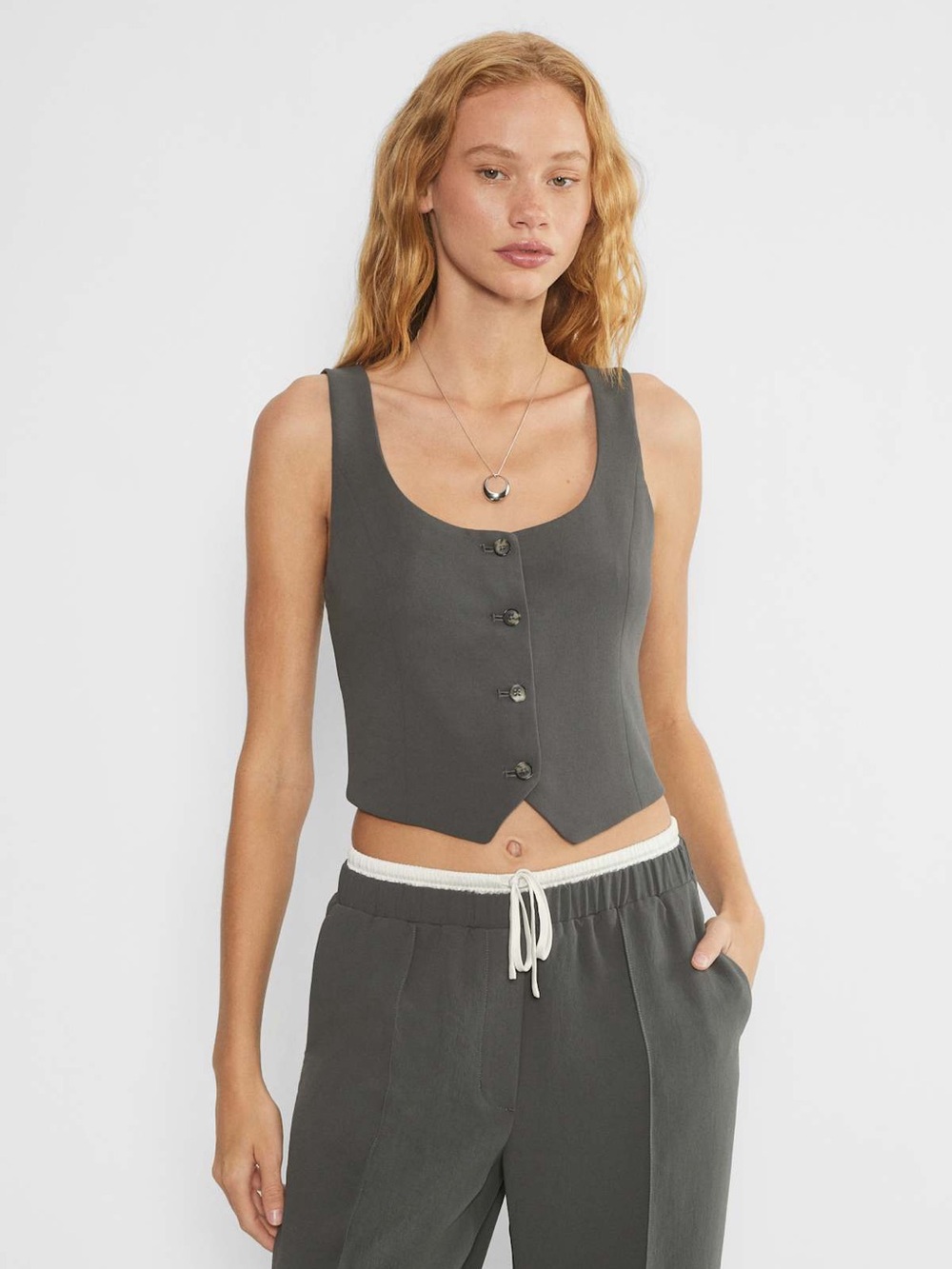 Wilfred Rocco Button‑Front Vest – Charcoal, Size 6